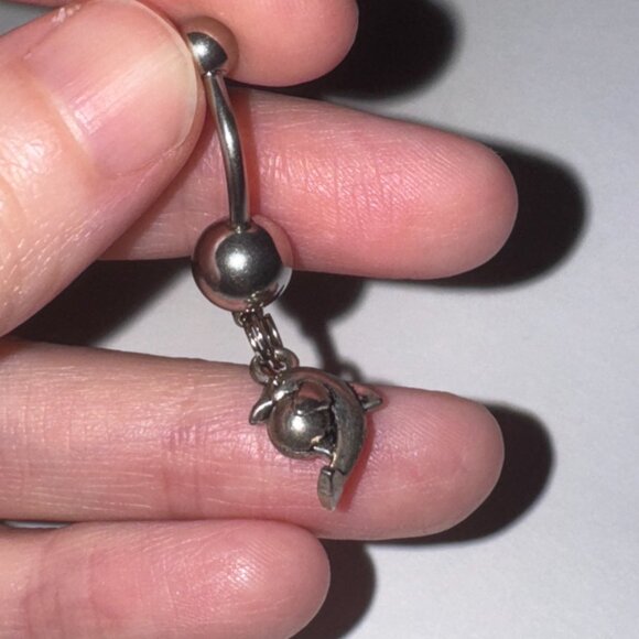 Aqua Blue Dolphin with Ball Dangle Belly Ring - Picture 10 of 16